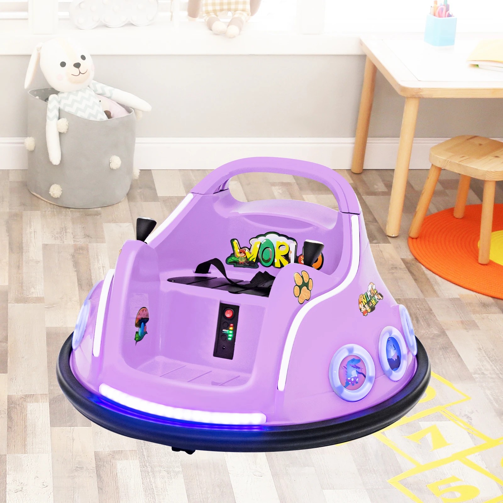 5 Costway Electric Kids Ride On Bumper Car w/Bluetooth - Purple, 5 of 5