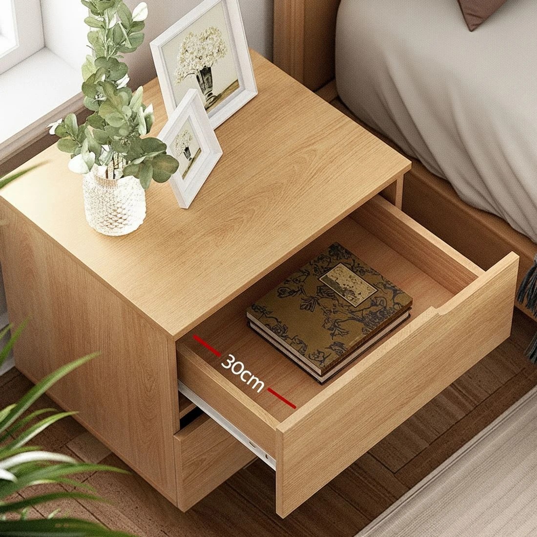 4 Artiss Bedside Table 2 Drawers Nightstand - Natural, 4 of 8