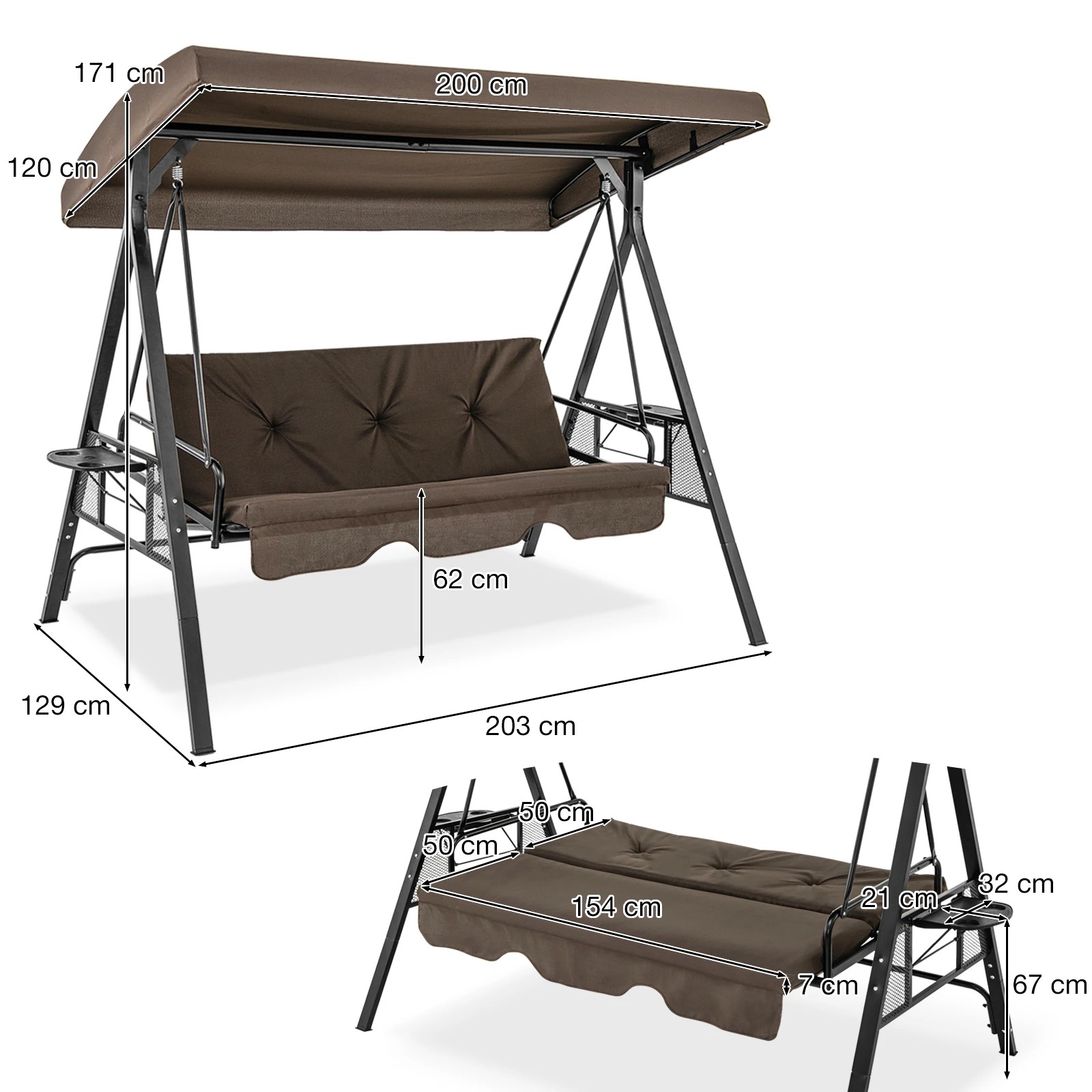 2 Costway 3-seat Porch Swing Outdoor Hanging Swing Chair w/Padded Cushion, 2 of 3