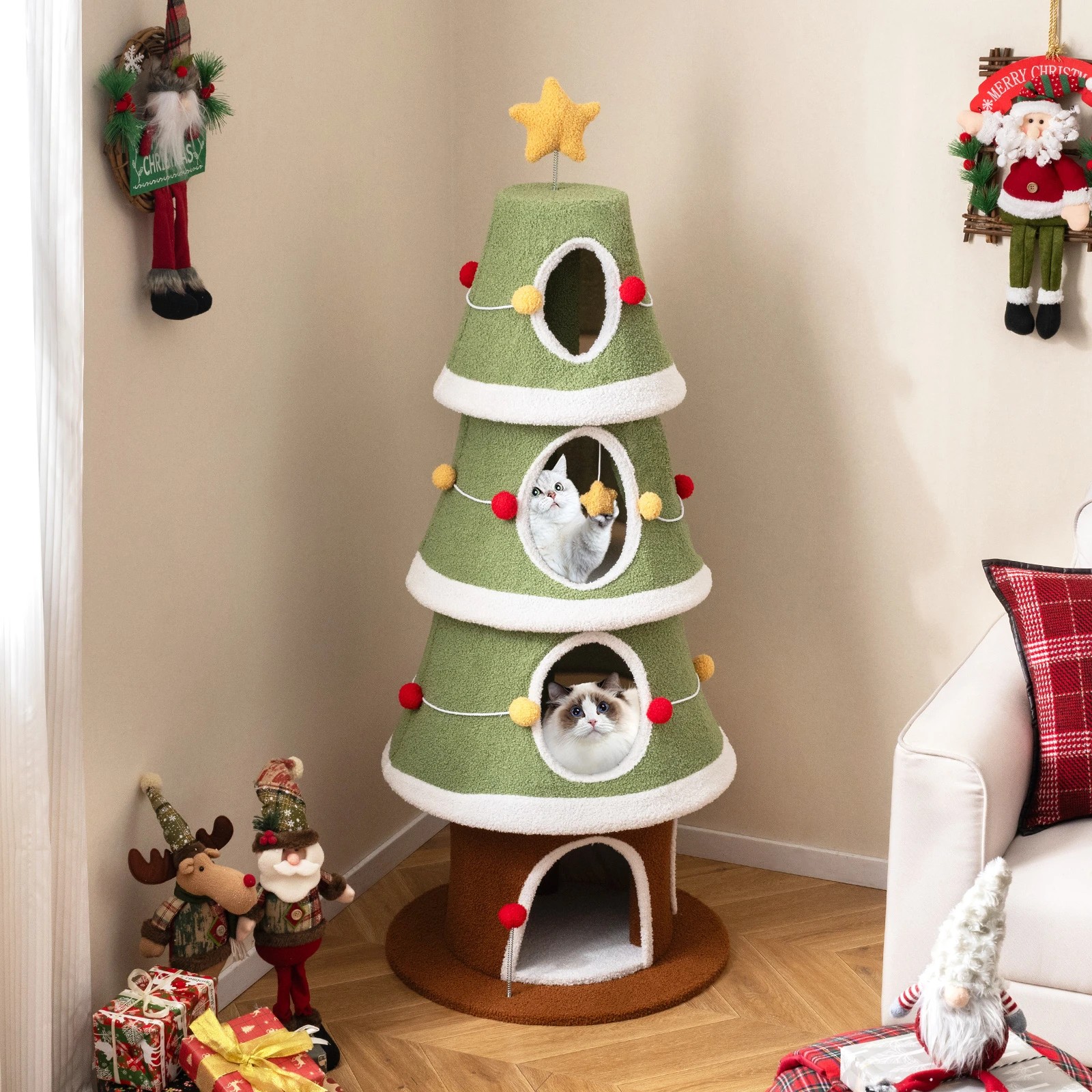 3 Costway  154cm Christmas Cat Tree w/4 Condos Pet Climbing Furniture, 3 of 6