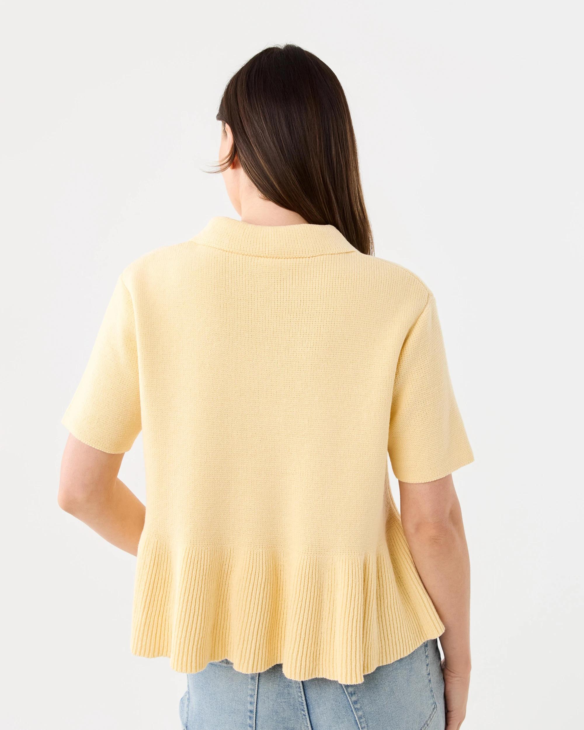 3 Short Sleeve Peplum Knit Cardigan Fln Yellow, 3 of 7