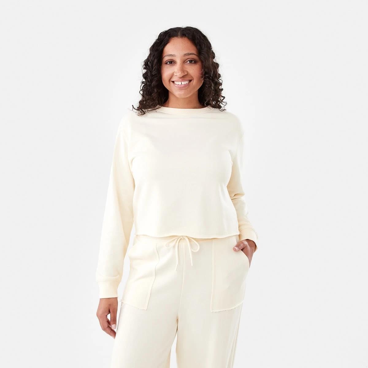 1 Raw Hem Cropped Sweatshirt Soft Lemon, 1 of 6