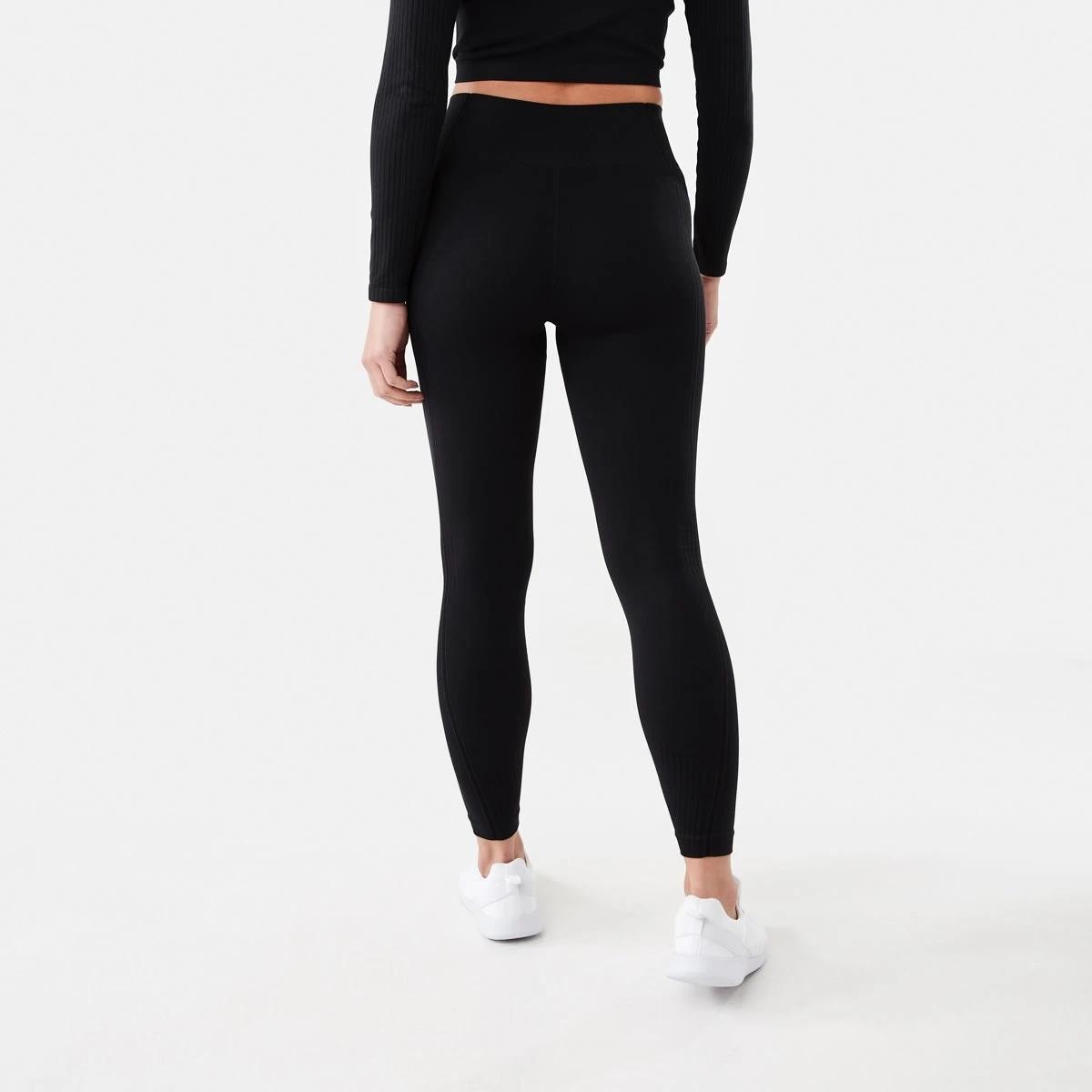 3 Active Womens Seamfree Ribbed Panel Leggings Black, 3 of 5