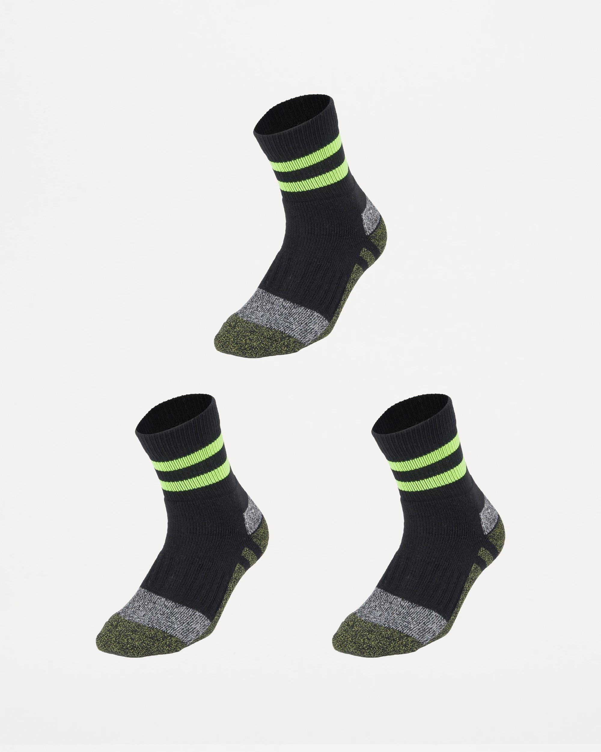 1 3 Pack Cotton Quarter Crew Socks BLACK YELLOW, 1 of 3
