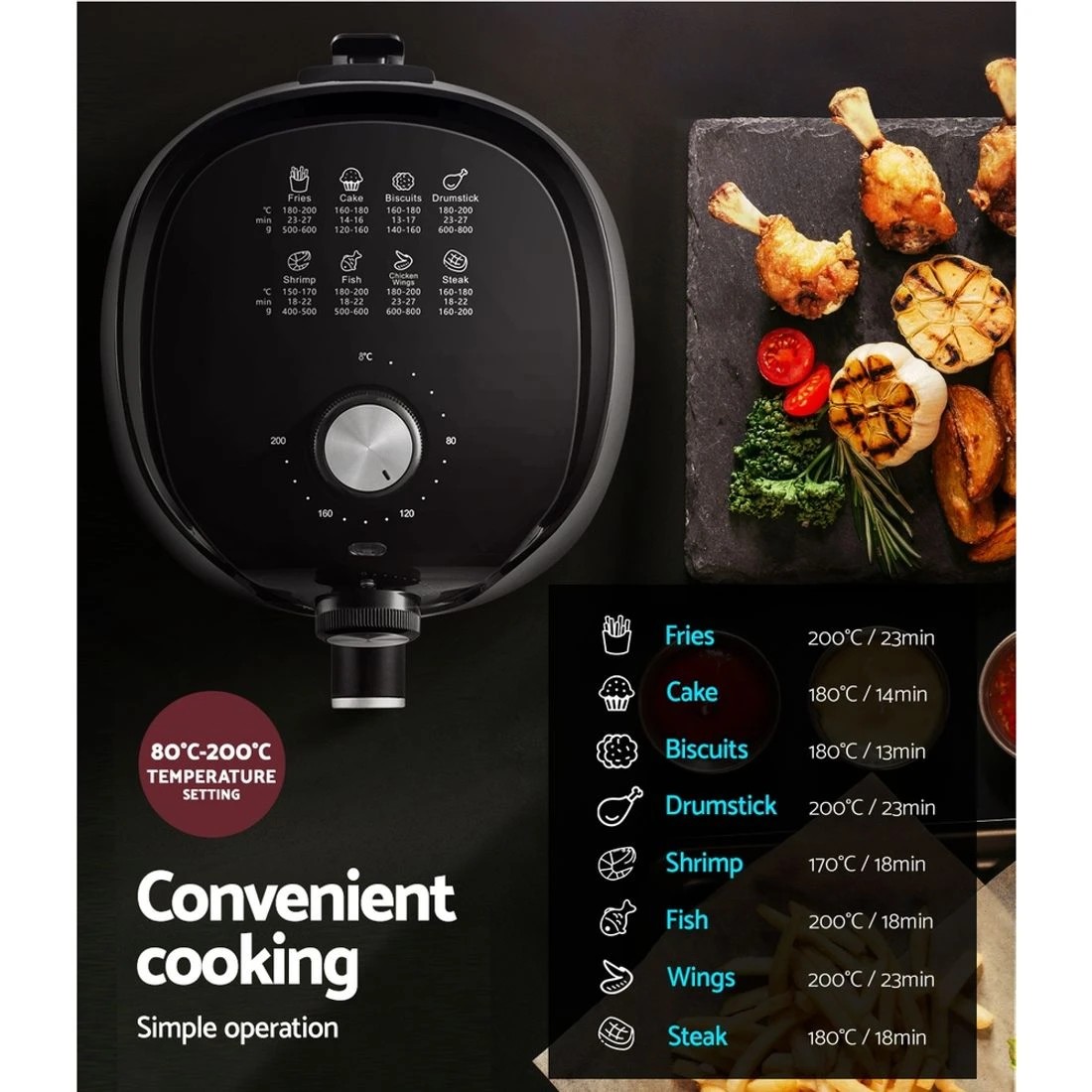 5 Devanti Air Fryer 2.5L Knob Fryers - Black, 5 of 7