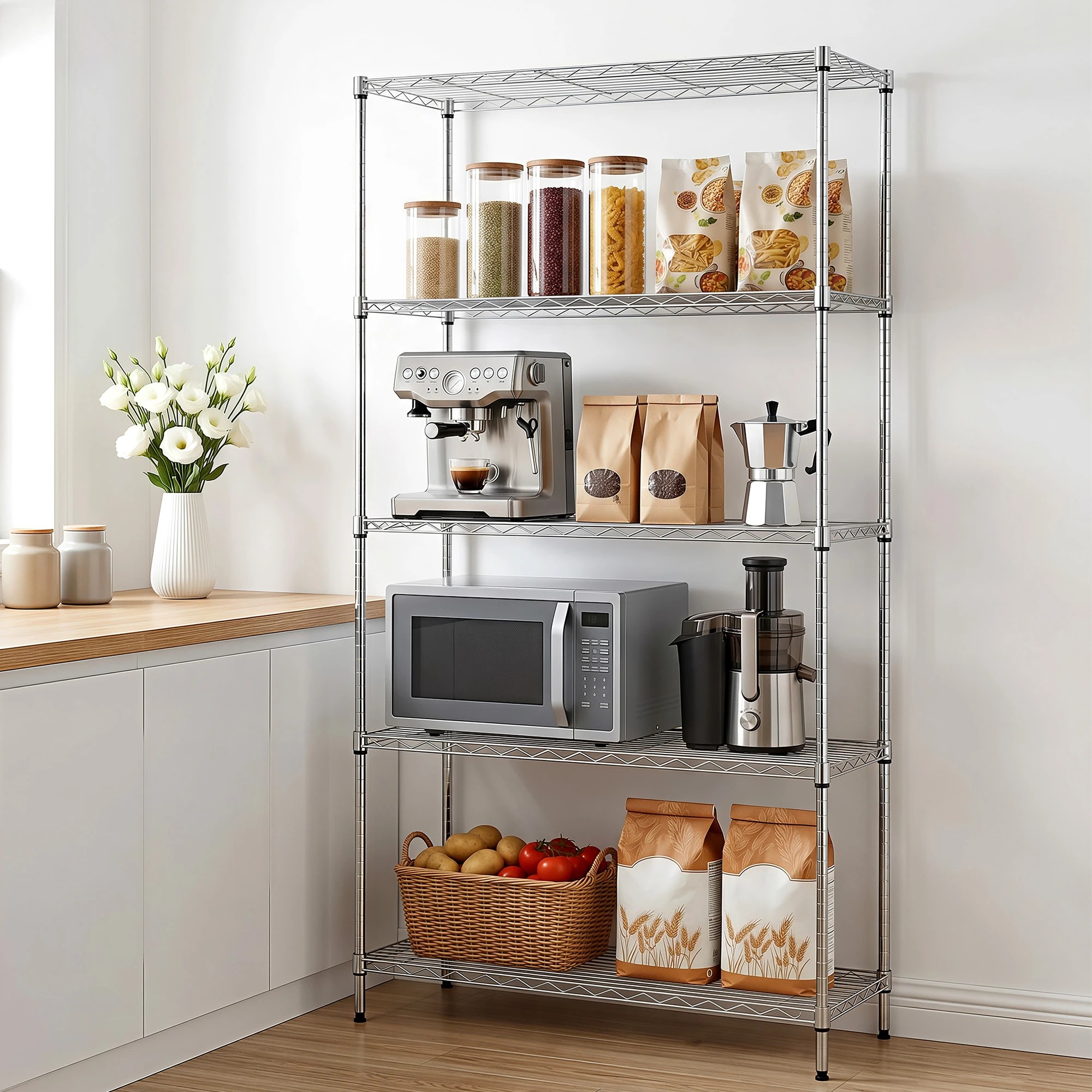 9 Artiss 5-Tier Kitchen Rack Shelf Shelving 90x35x182CM Adjustable Metal Storage Shelves - Silver, 9 of 9