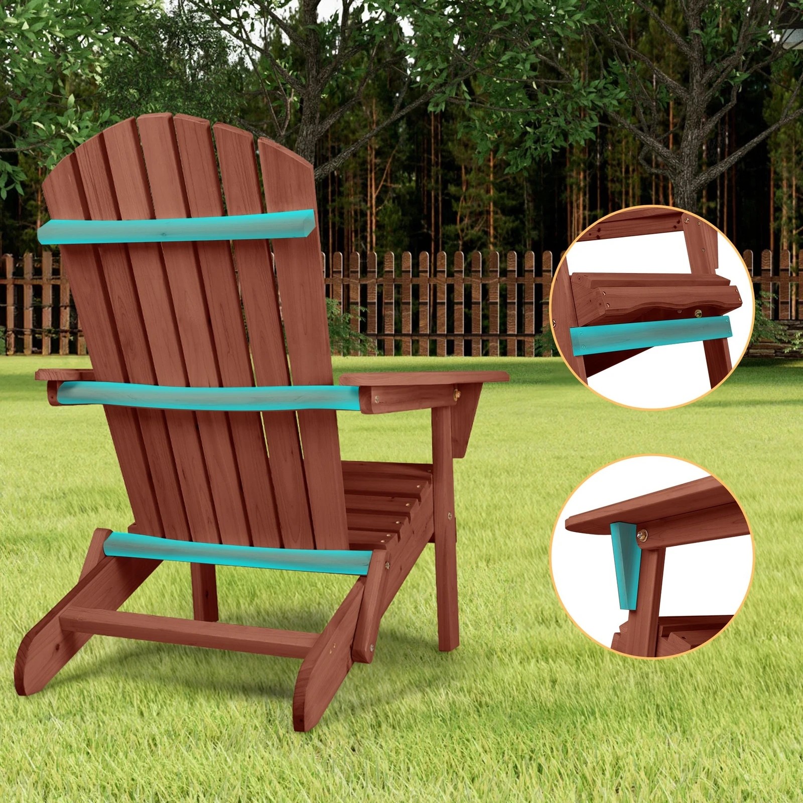 6 Alfordson 2x Outdoor Chairs Wooden Adirondack Patio Furniture Beach Garden - Brown, 6 of 9