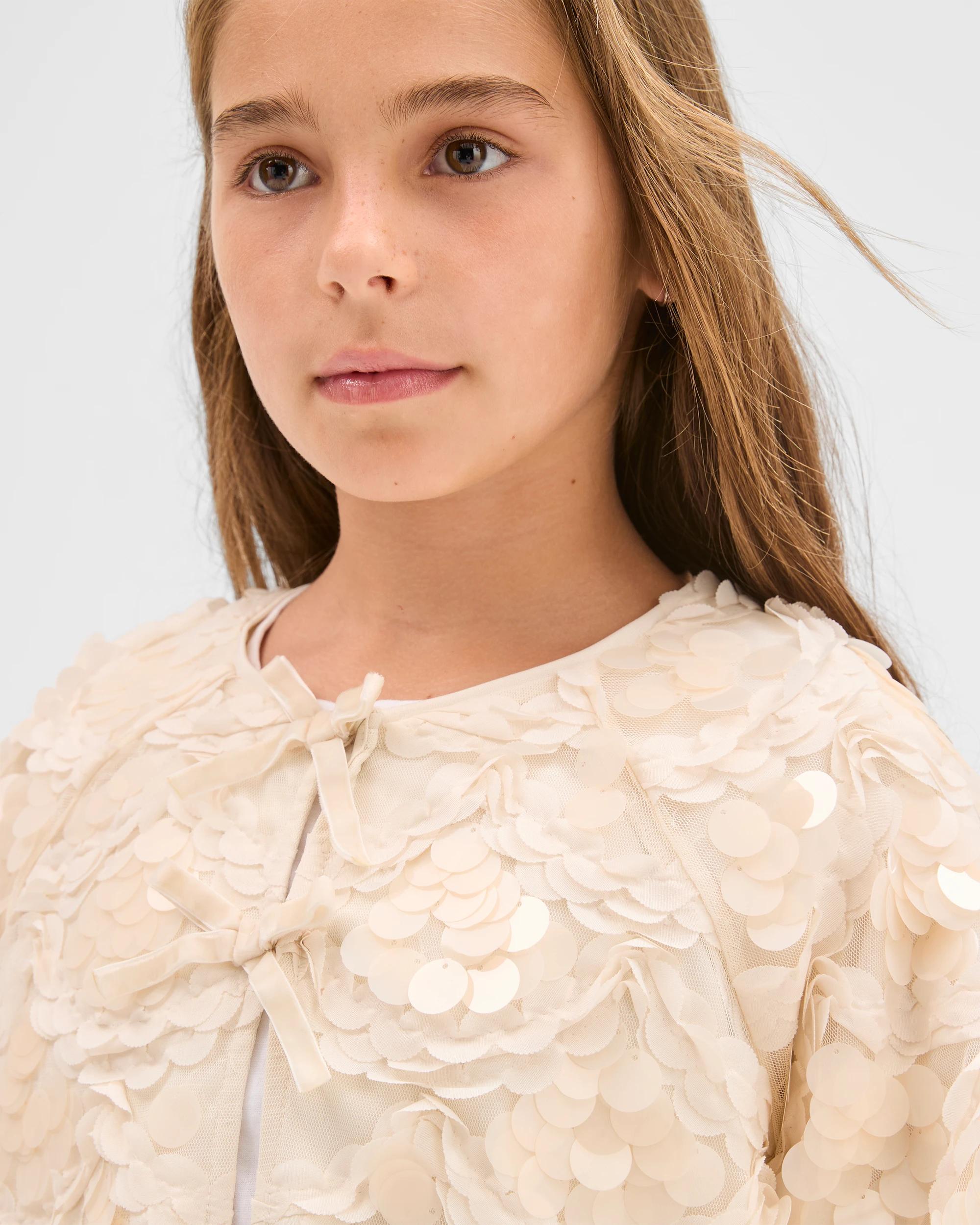 3 Target Kids Sequin Lightweight Tie Front Occasion Jacket CREAM, 3 of 7