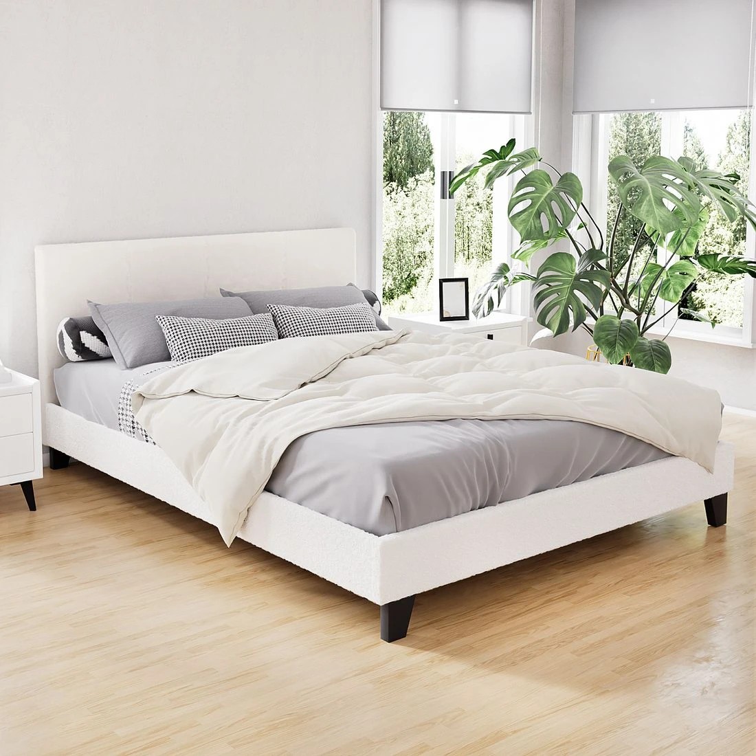 3 Artiss Bed Frame Double Size Boucle NEO - White, 3 of 7
