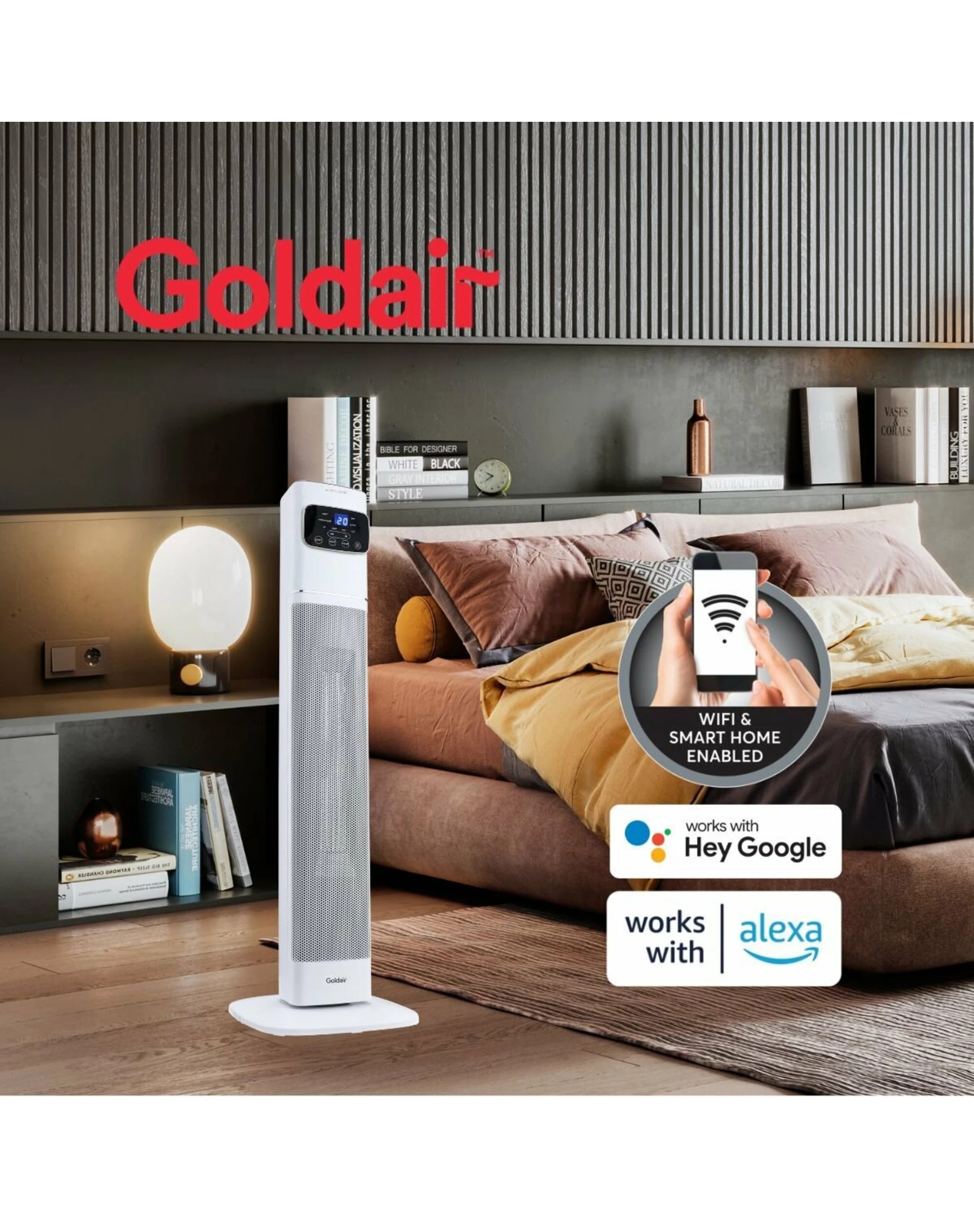 4 Goldair 2400W Ceramic Tower Heater With WiFi White, 4 of 4