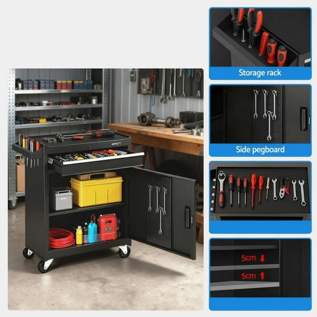 7 Giantz Tool Chest Trolley Cabinet Rolling Toolbox Garage Storage Tools - Black, 7 of 7