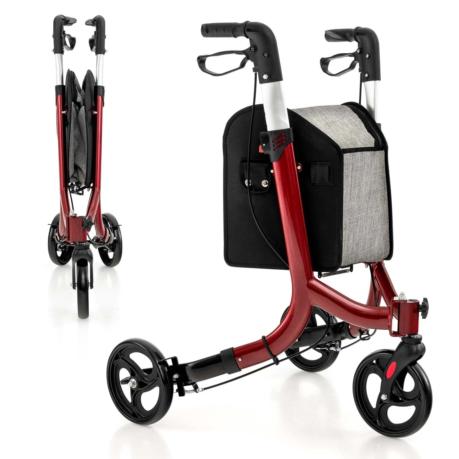 1 Costway Foldable Rollator Aluminum Adjustable Mobility Walker w/ Storage Bag, 1 of 10