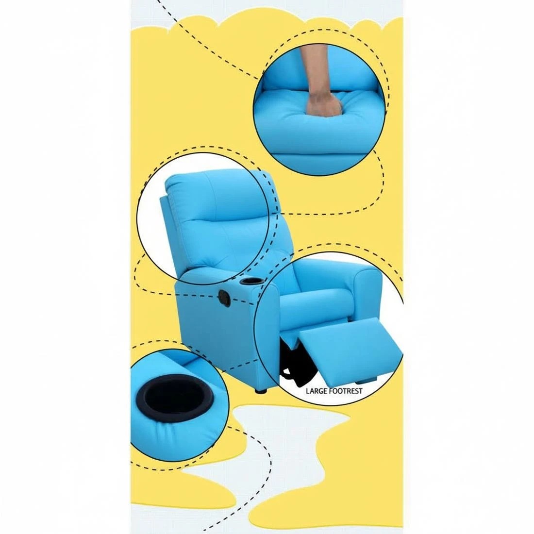 5 Keezi Kids Recliner Chair  PU Leather Sofa Lounge Couch Children Armchair - Blue, 5 of 7