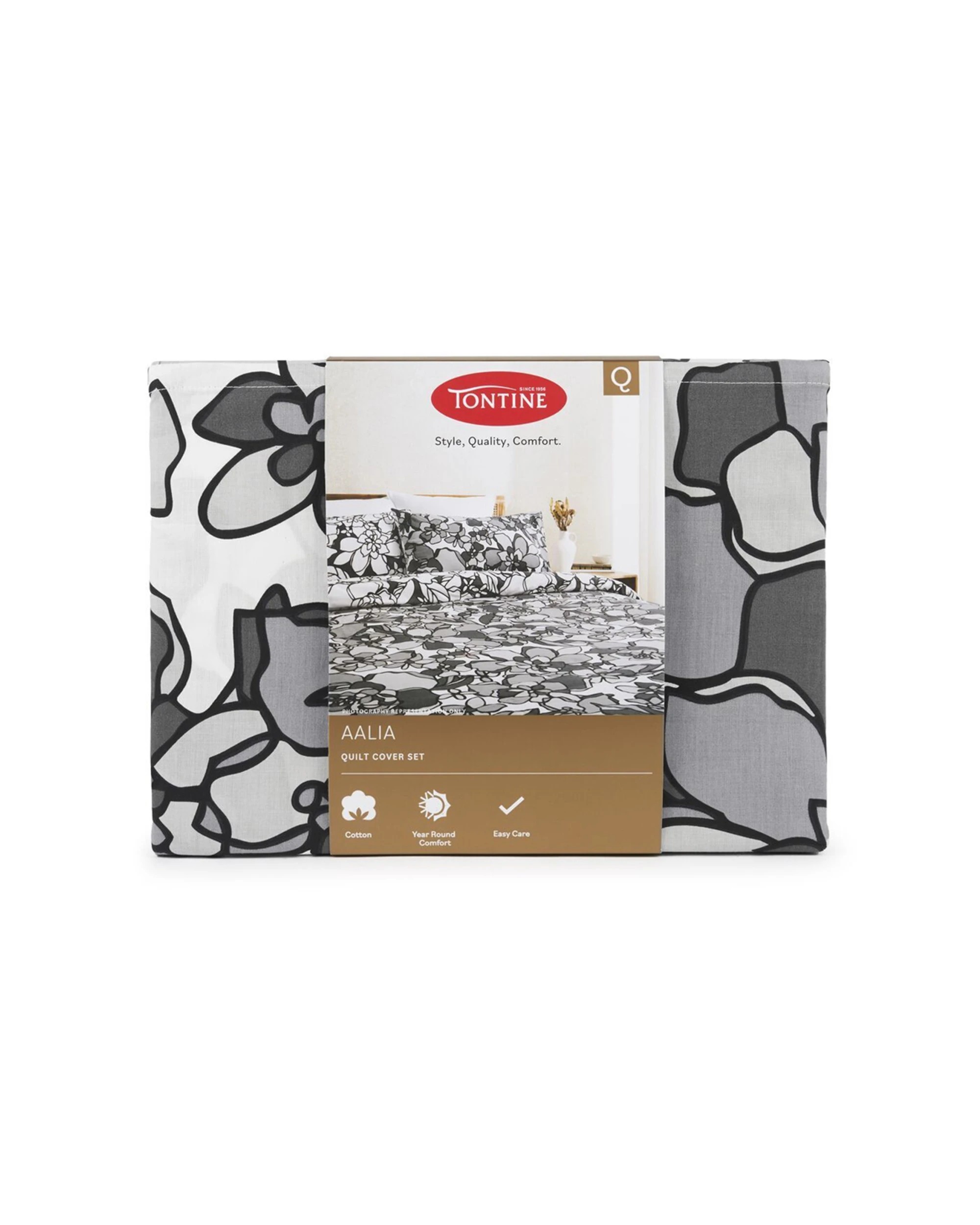 3 Tontine Aalia Cotton Quilt Cover Set Queen - Charcoal, 3 of 3