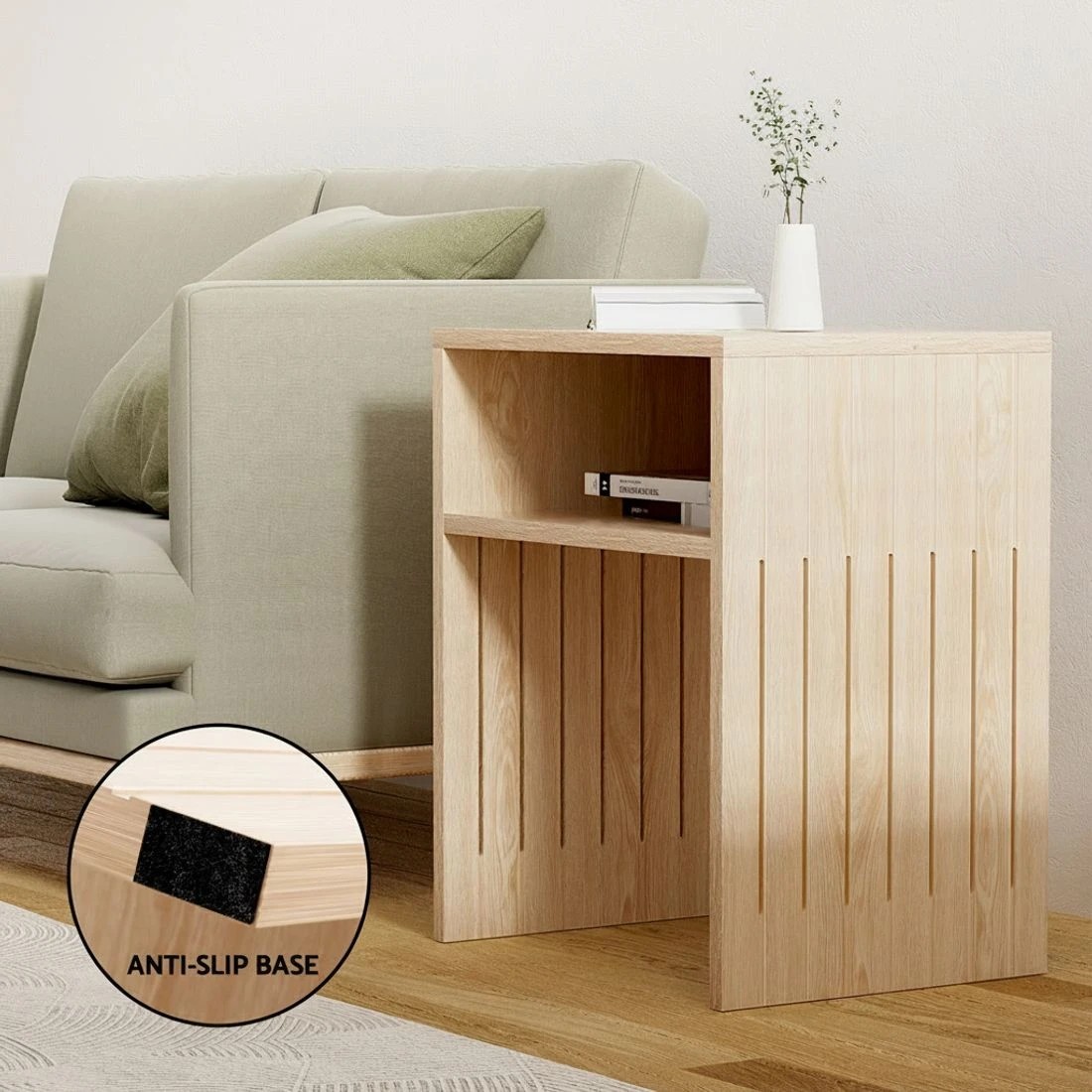 5 Artiss Coffee Table Storage Shelf Fluted Side Pine - Natural, 5 of 6