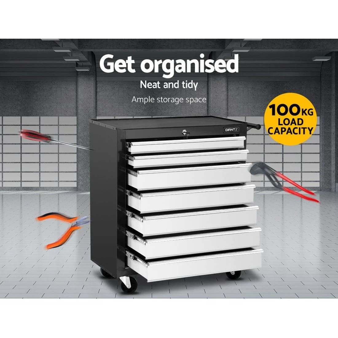 1 Giantz 7 Drawer Tool Box Cabinet Chest Trolley Storage Garage Toolbox - Multi, 1 of 5