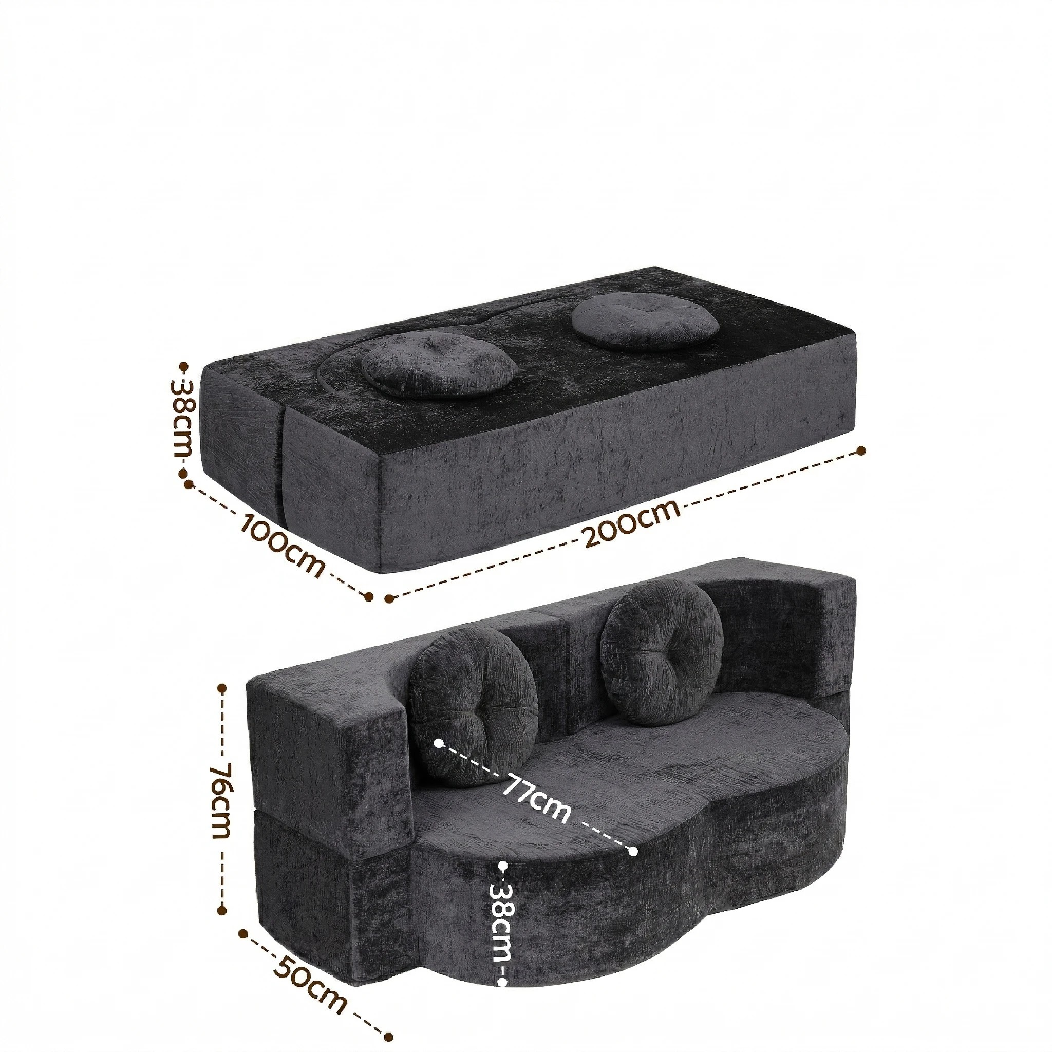 2 Artiss Convertible Compressed Sofa Bed 2 in 1 Comfort Curved Sleeper Couch - Grey, 2 of 9
