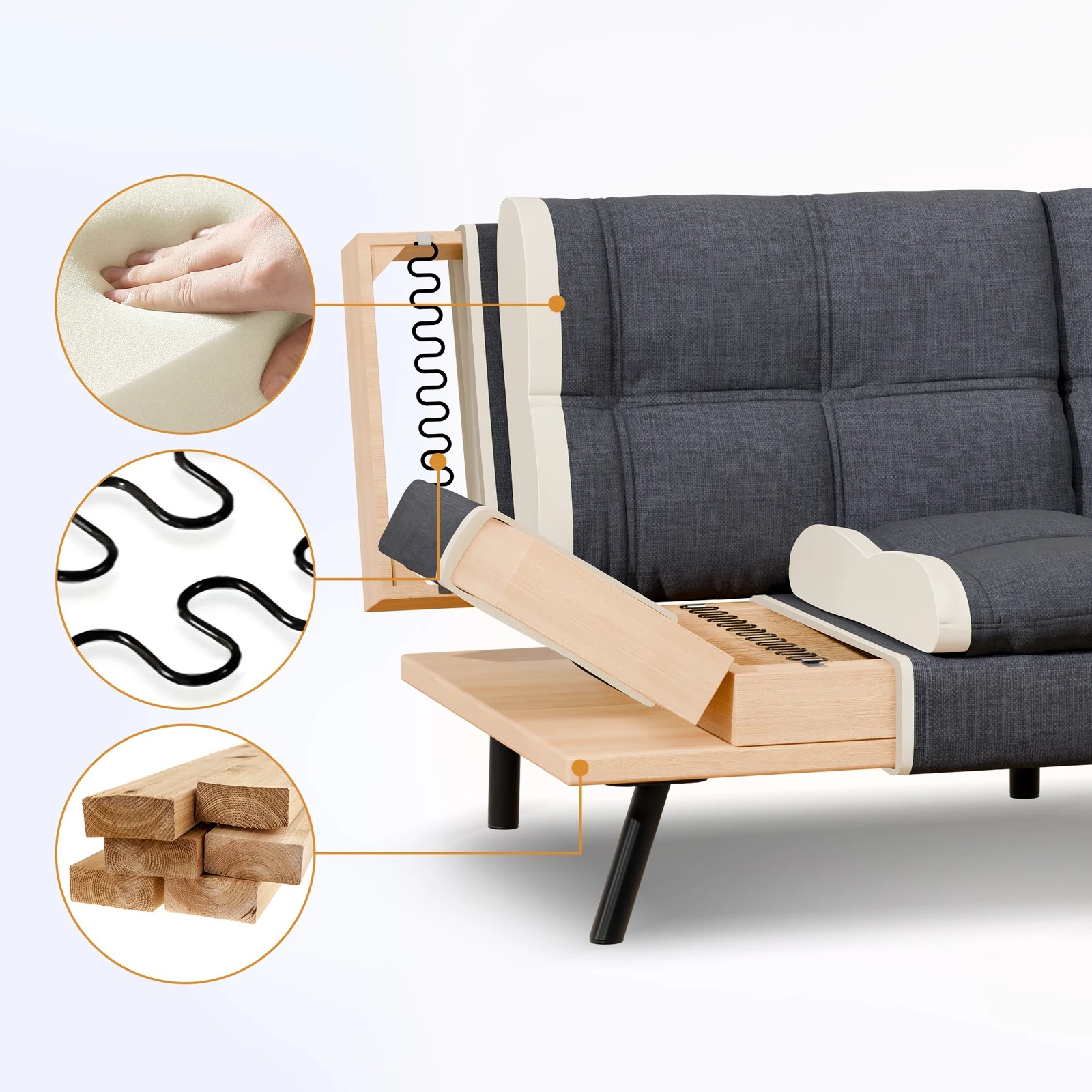 3 Alfordson Sofa Bed Couch 3 Seater Lounge Recliner Fabric - Grey, 3 of 9