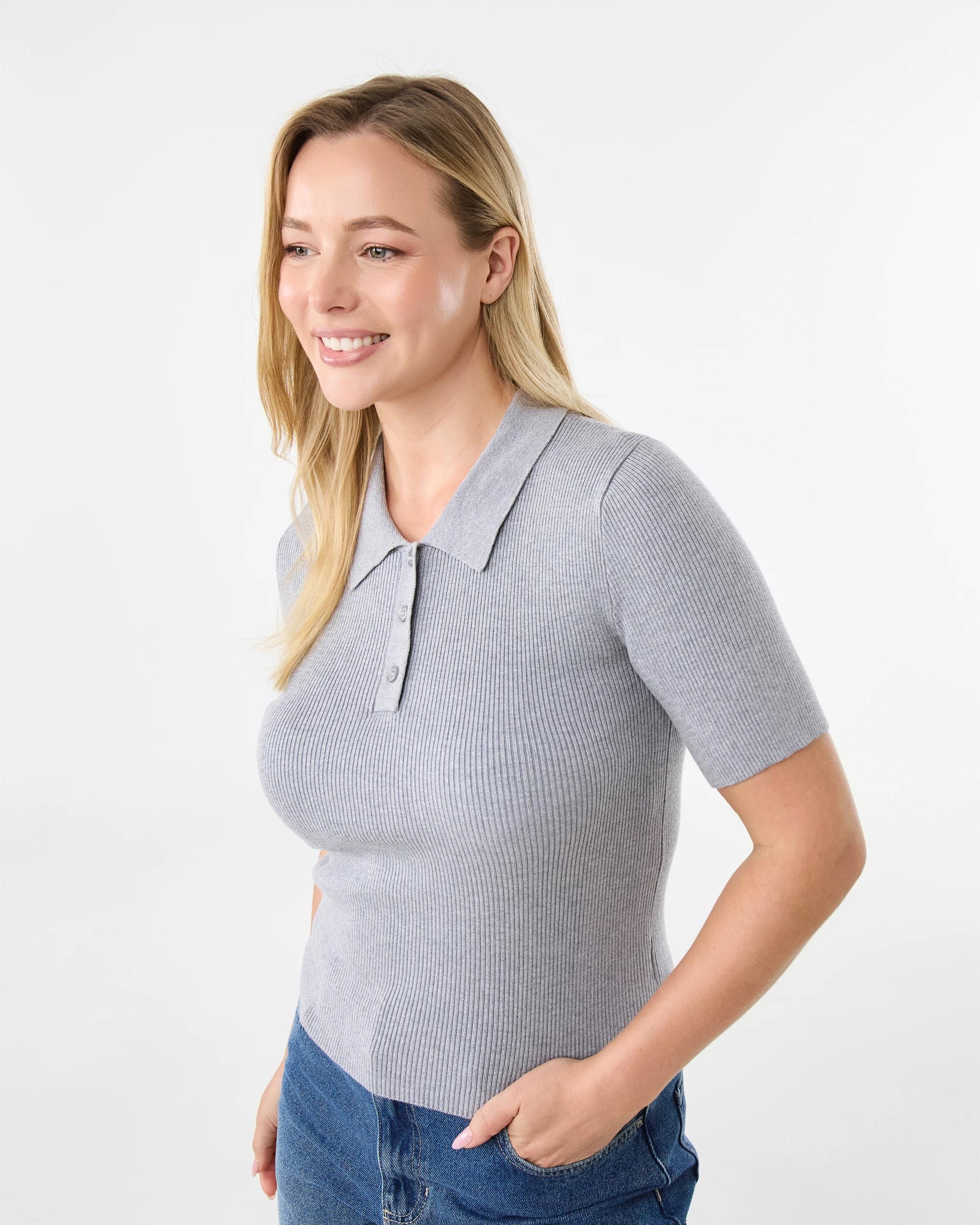 2 Short Sleeve Knit Polo Shirt Gry Chmrle, 2 of 6