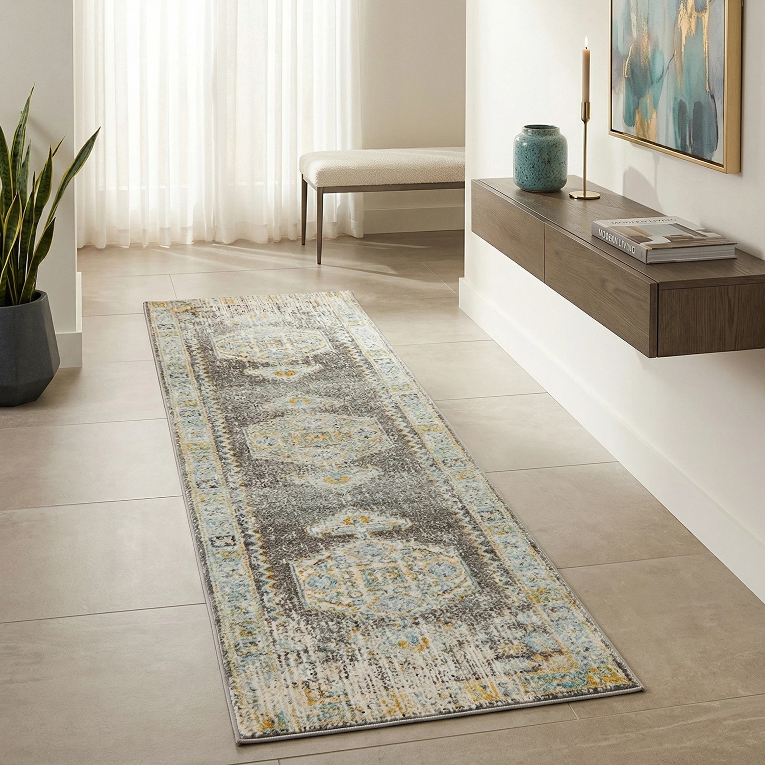 1 Common Ground Rugs Era 944 400x80cm - Large Runner Rug - Grey, 1 of 8