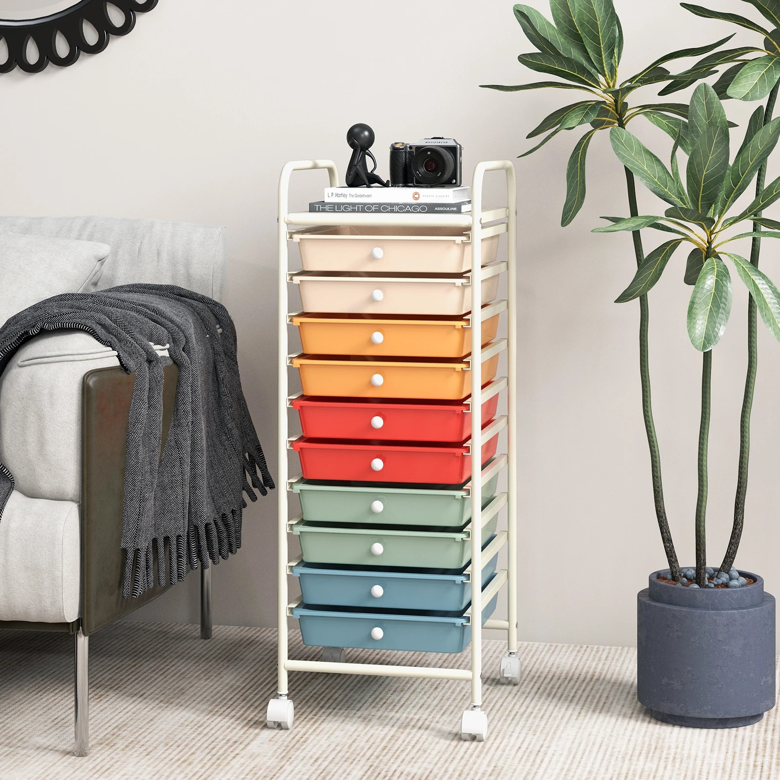 2 Costway 10 Drawers Rolling Storage Cart Mobile Utility Trolley - Multi, 2 of 4