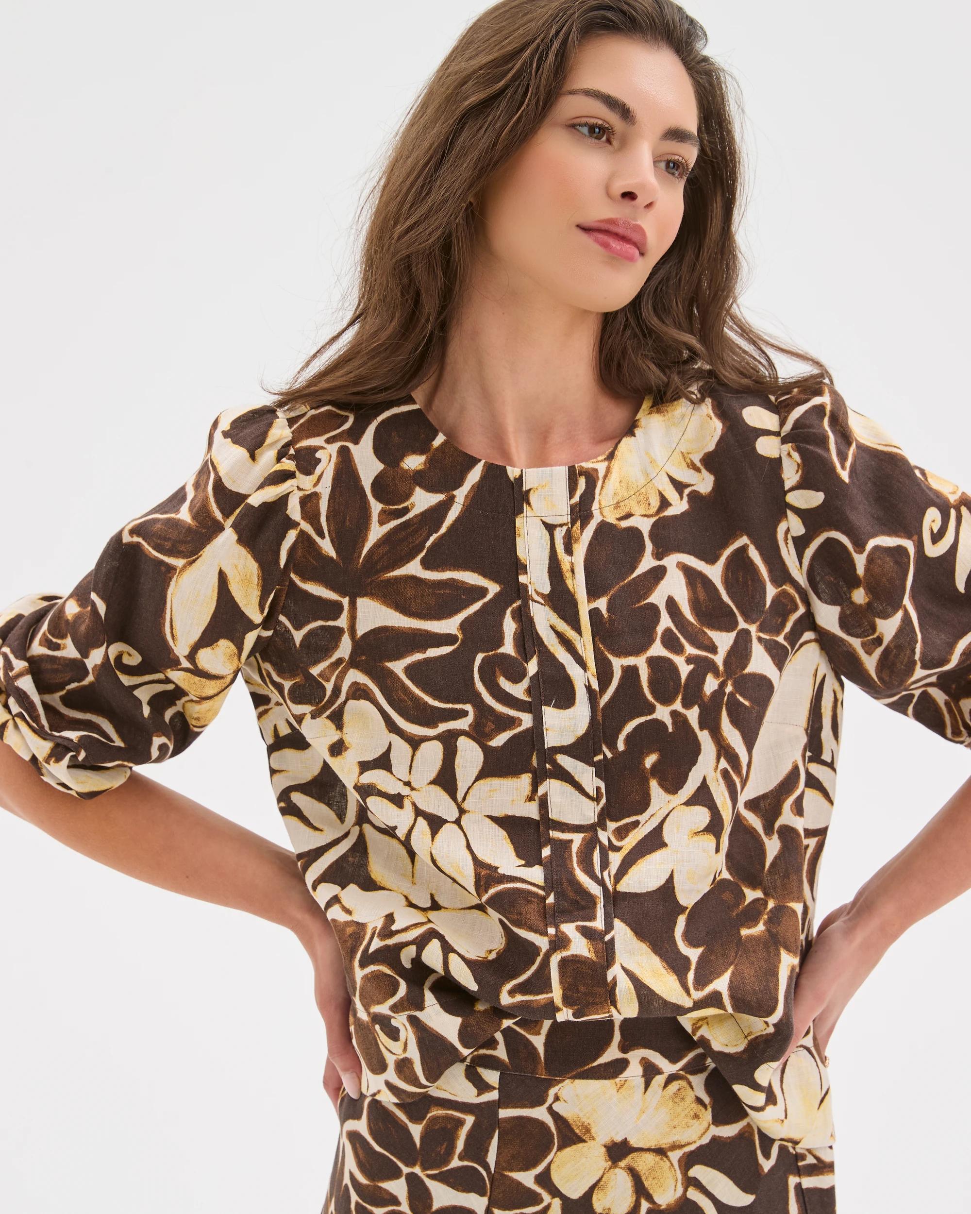 4 Target Petites Petites European Linen 3/4 Sleeve Trim Detail Blouse FLORAL PRINT, 4 of 6
