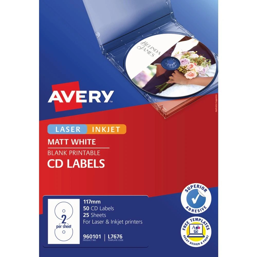 2 Avery 2UP Inkjet Laser CD Labels White 25 Sheets, 2 of 5