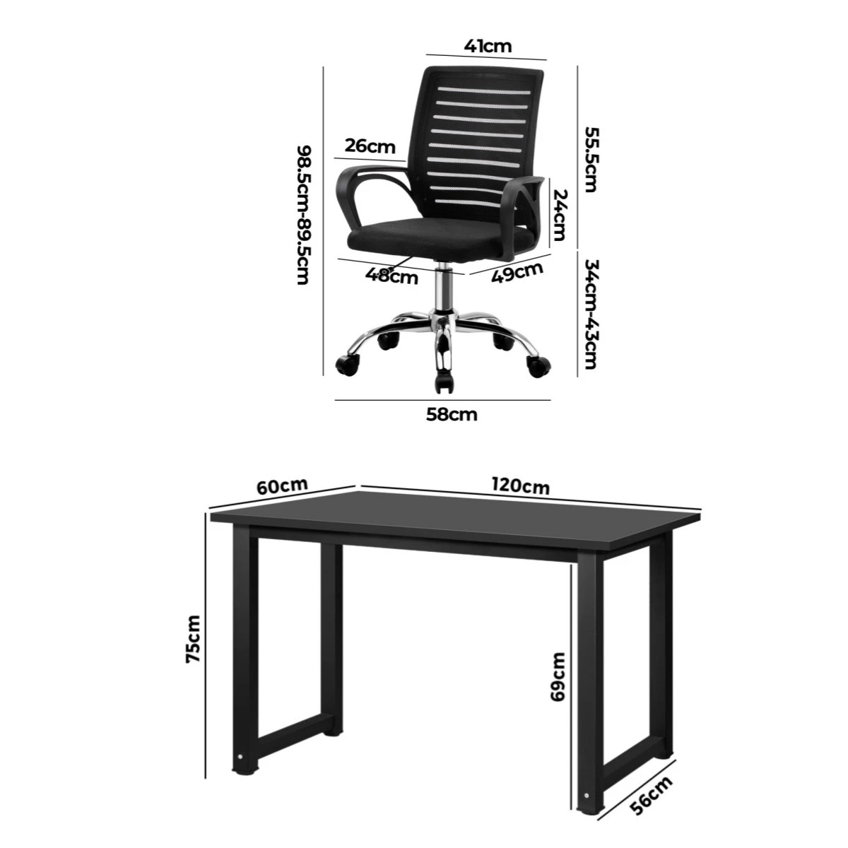 2 Oikiture Home Office Desk and Chair Set - Black, 2 of 8