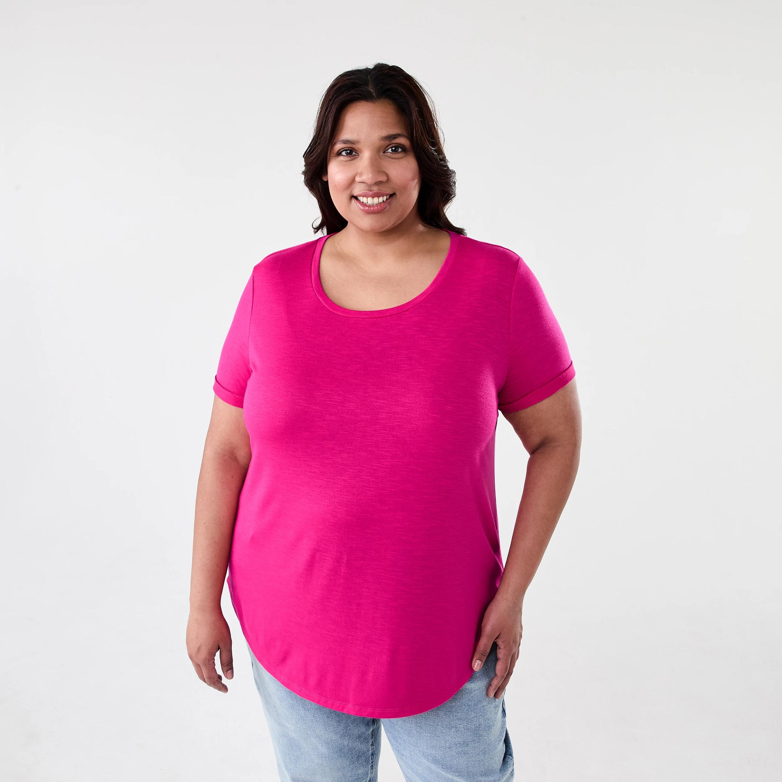 1 Curve Short Sleeve Slub Round Neck T-shirt Brt Pink, 1 of 6