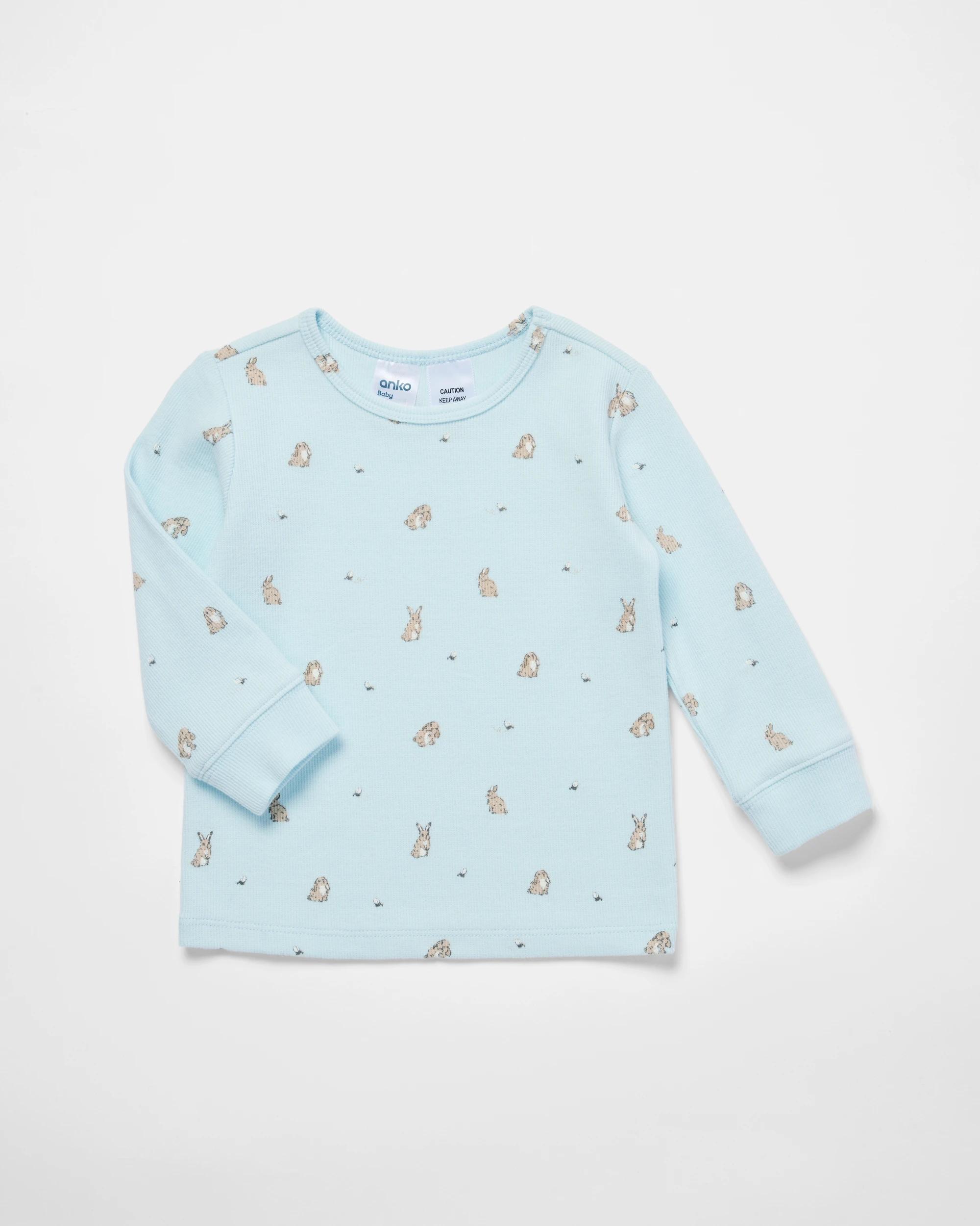 3 Cotton Ribbed Pyjama Set Blu Bnny, 3 of 8