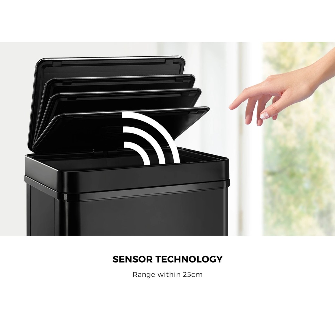 6 Oikiture 75l Motion Sensor Bin Automatic Rubbish Trash Can
 - Black, 6 of 10