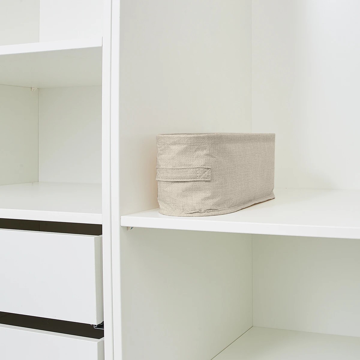 2 Linen Look Open Storage Box - Narrow, Beige, 2 of 9