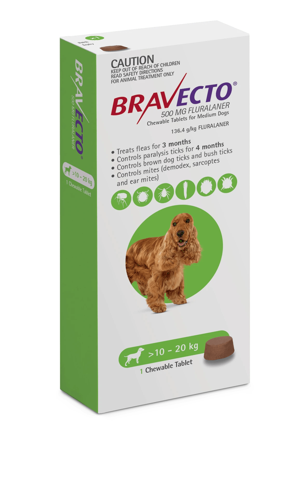1 Bravecto For Medium Dogs Green 10-20kg Chew - 1 Pack, 1 of 2