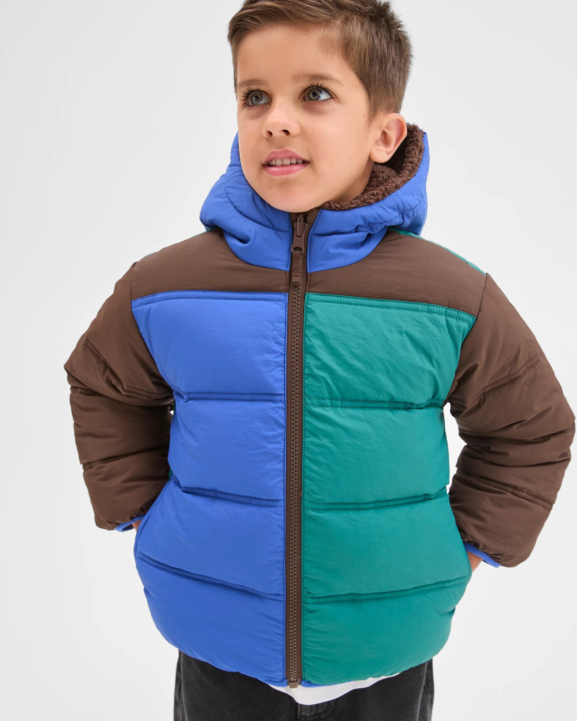 1 Target Kids Reversible Hooded Puffer Jacket BROWN/BLUE/GREEN, 1 of 7