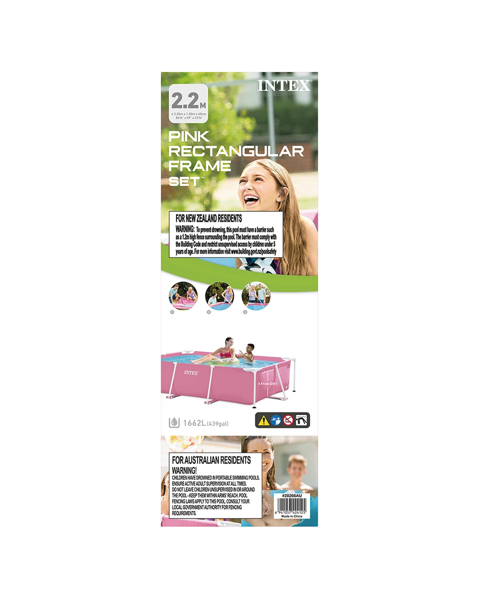 2 Intex 2.2x1.5m Rectangular Frame Above Ground Swimming Pool Outdoor/garden - Pink, 2 of 9