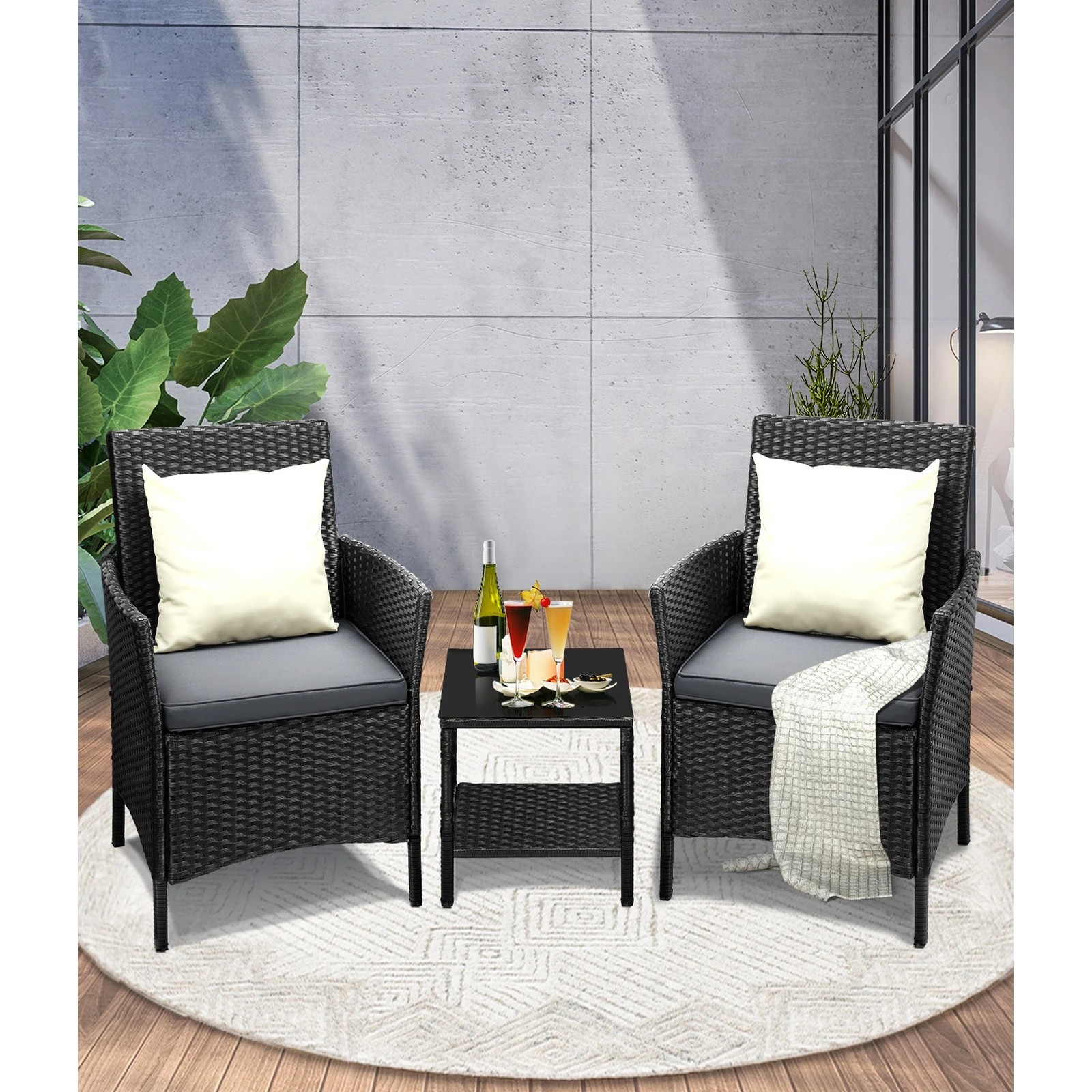 3 Livsip Outdoor Furniture 3 Piece Wicker Bistro Set Patio Chairs Table Garden
 - Multi, 3 of 10