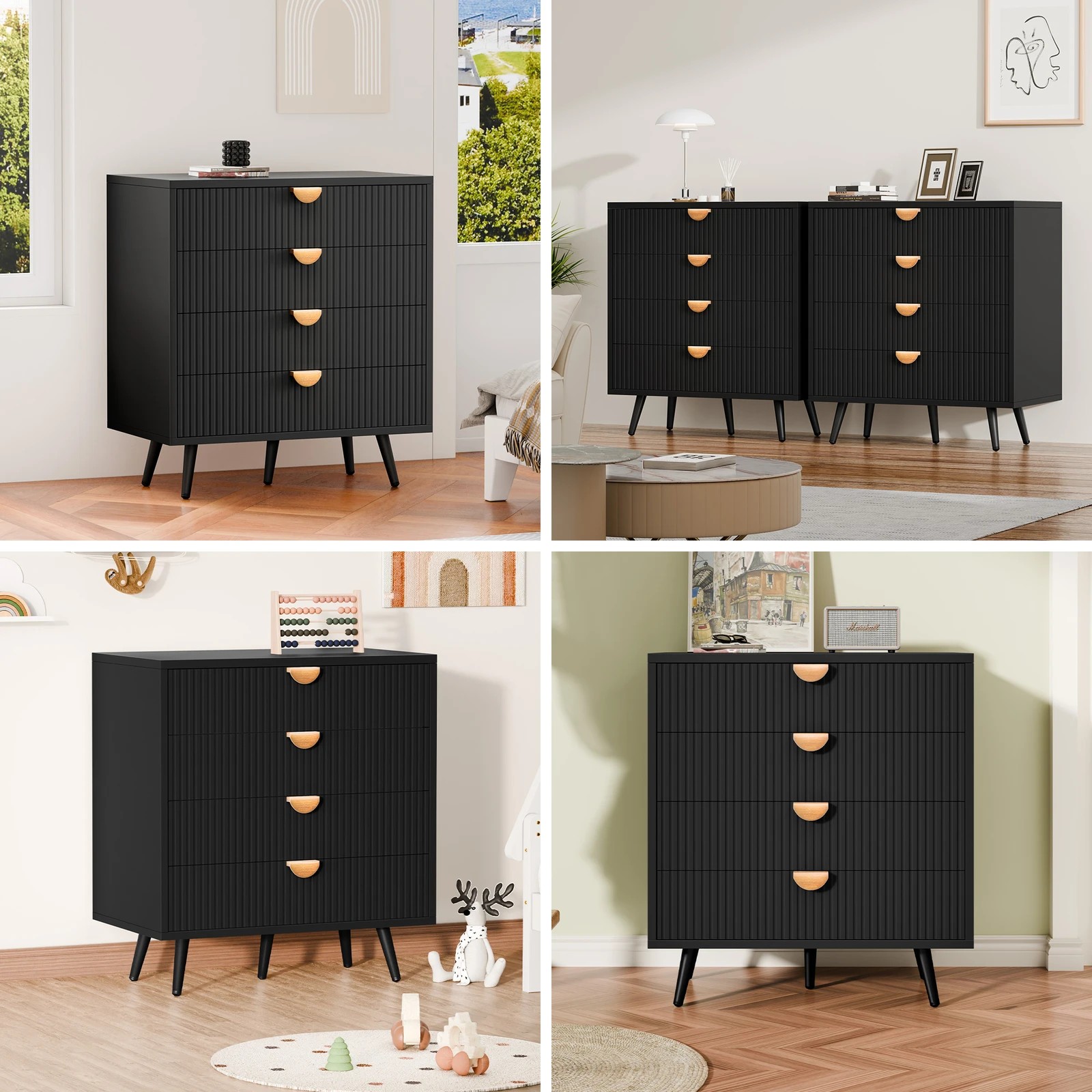 4 Alfordson 4 Chest of Drawers Modern Storage Cabinet Dresser Tallboy - Black, 4 of 10