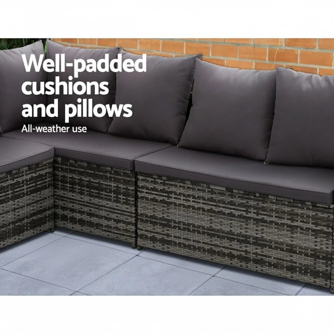 5 Gardeon Outdoor Dining Set Sofa Lounge Setting Chairs Table Ottoman Cover - Grey, 5 of 5