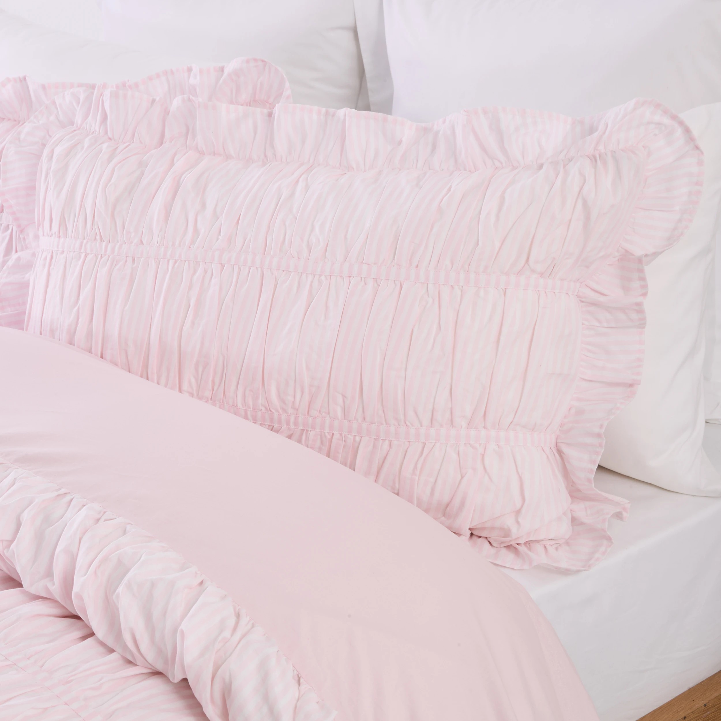 2 Stripe Ruched Cotton Rich Quilt Cover Set - Queen Bed, Pink, 2 of 6