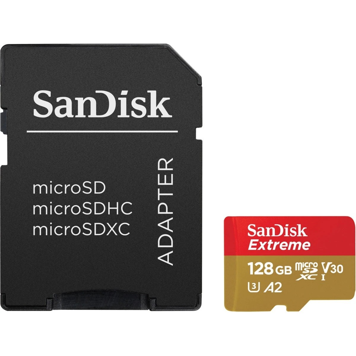1 SanDisk Extreme MicroSD with MicroSDHC and MicroSDXC Adapter SQXAA - 128GB, 1 of 1