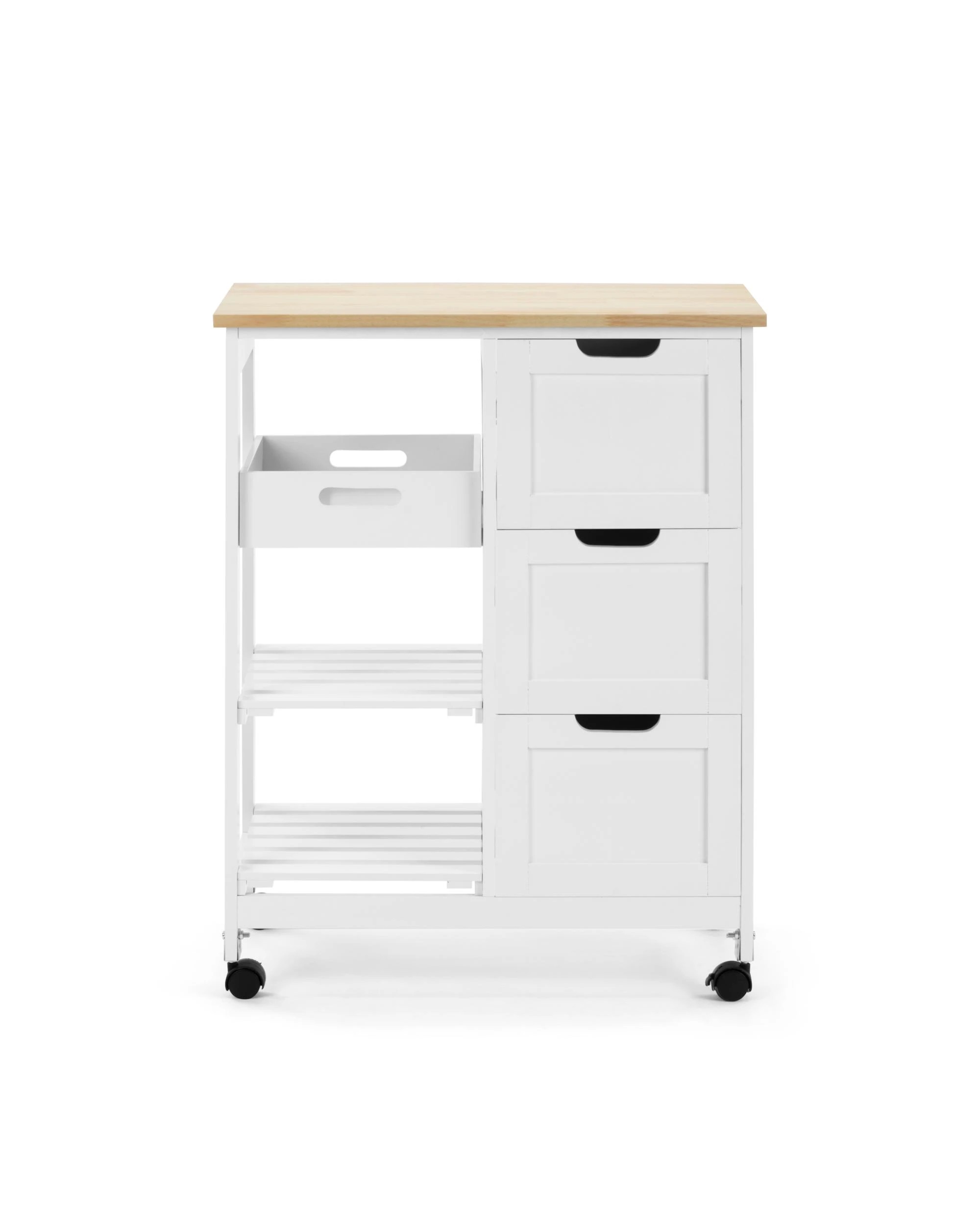 3 Kodu Mobile Kitchen Trolley Drinks Caddy 3 Drawers 2 Shelves White and Oak, 3 of 8