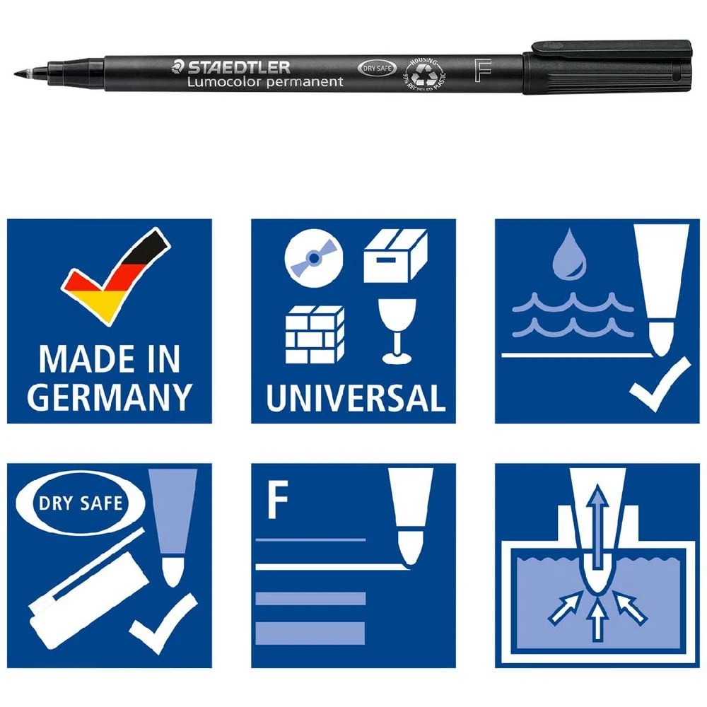 6 Staedtler Lumocolor 318 Permanent Markers Black 20 Pack, 6 of 6