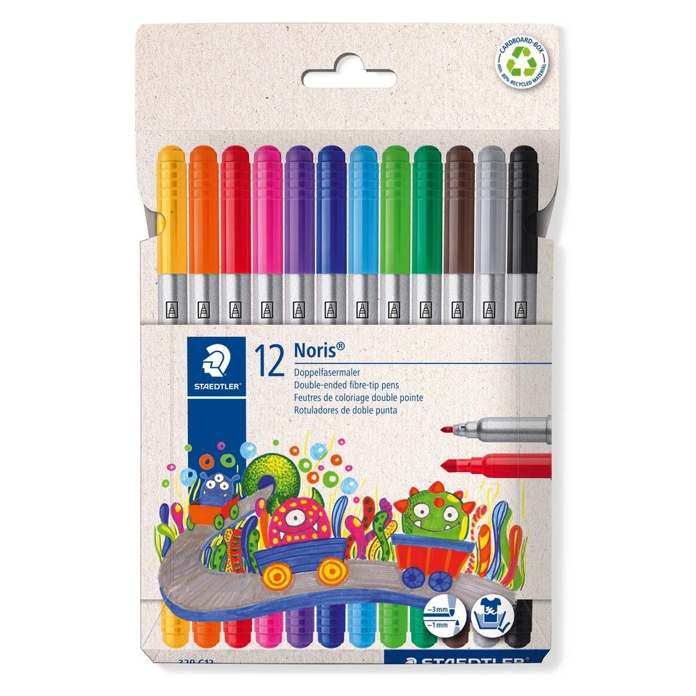 1 Staedtler Noris Twin Fibre Tip Markers 12 Pack, 1 of 4