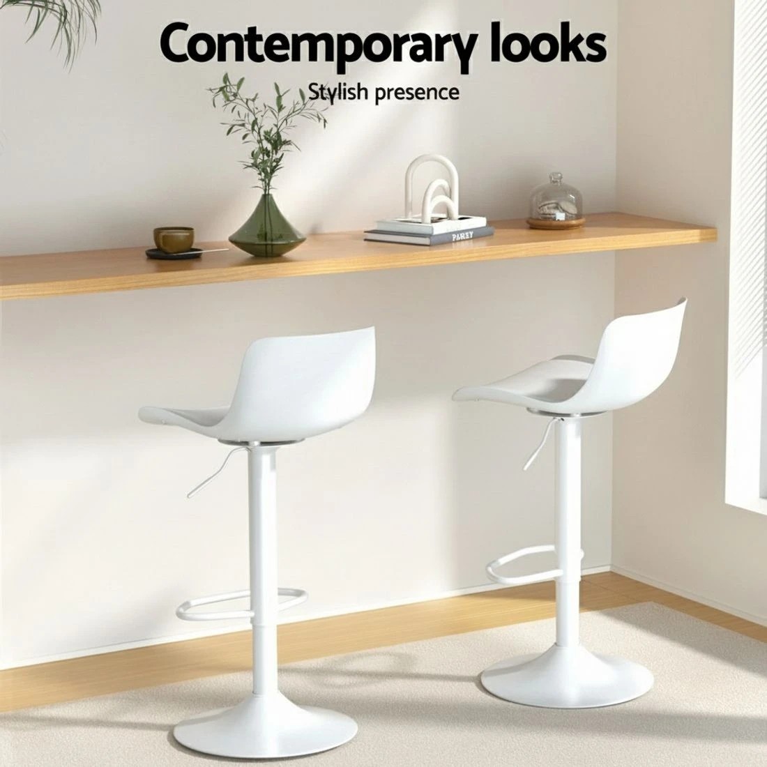 3 4x Artiss Bar Stools Kitchen Swivel Gas Lift Stool Leather Dining Chairs - White, 3 of 5