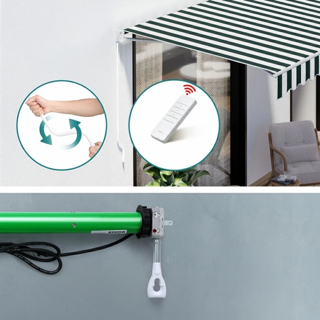 4 Instahut Retractable Folding Arm Awning Motorised Sunshade 3Mx2.5M Green - Multi, 4 of 6