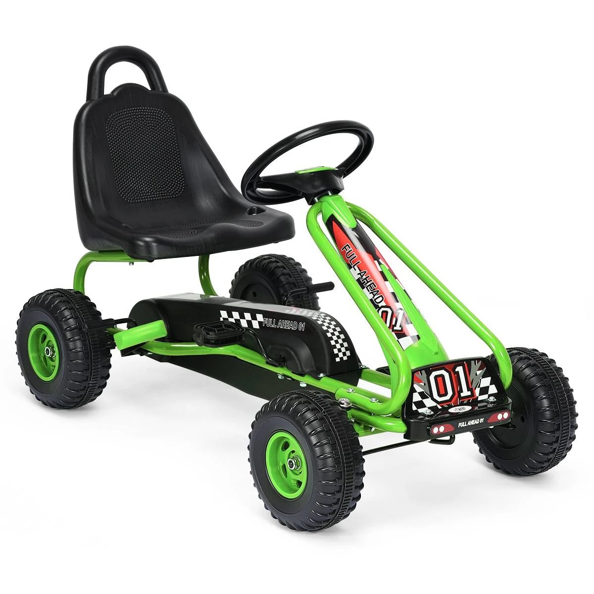 1 Costway Pedal Go Kart 4 Wheel Pedal Powered Ride On Toy - Green, 1 of 1