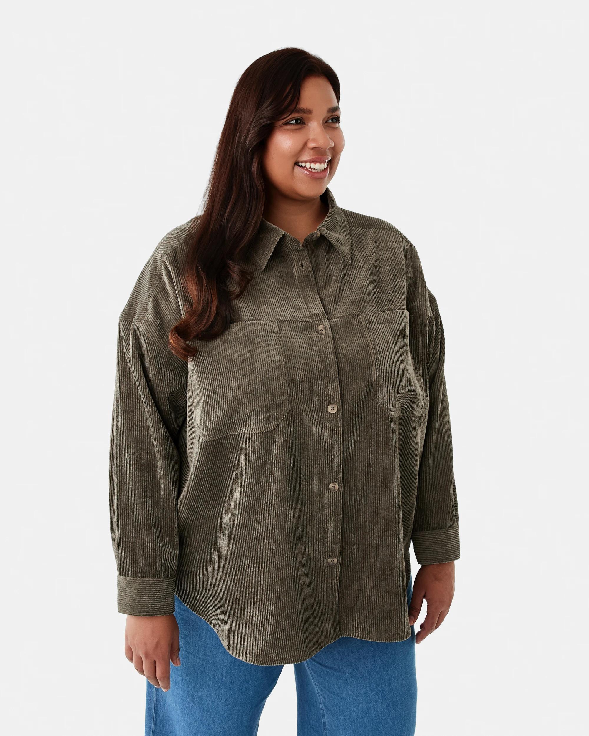 2 Curve Long Sleeve Corduroy Shirt Deep Olive, 2 of 8
