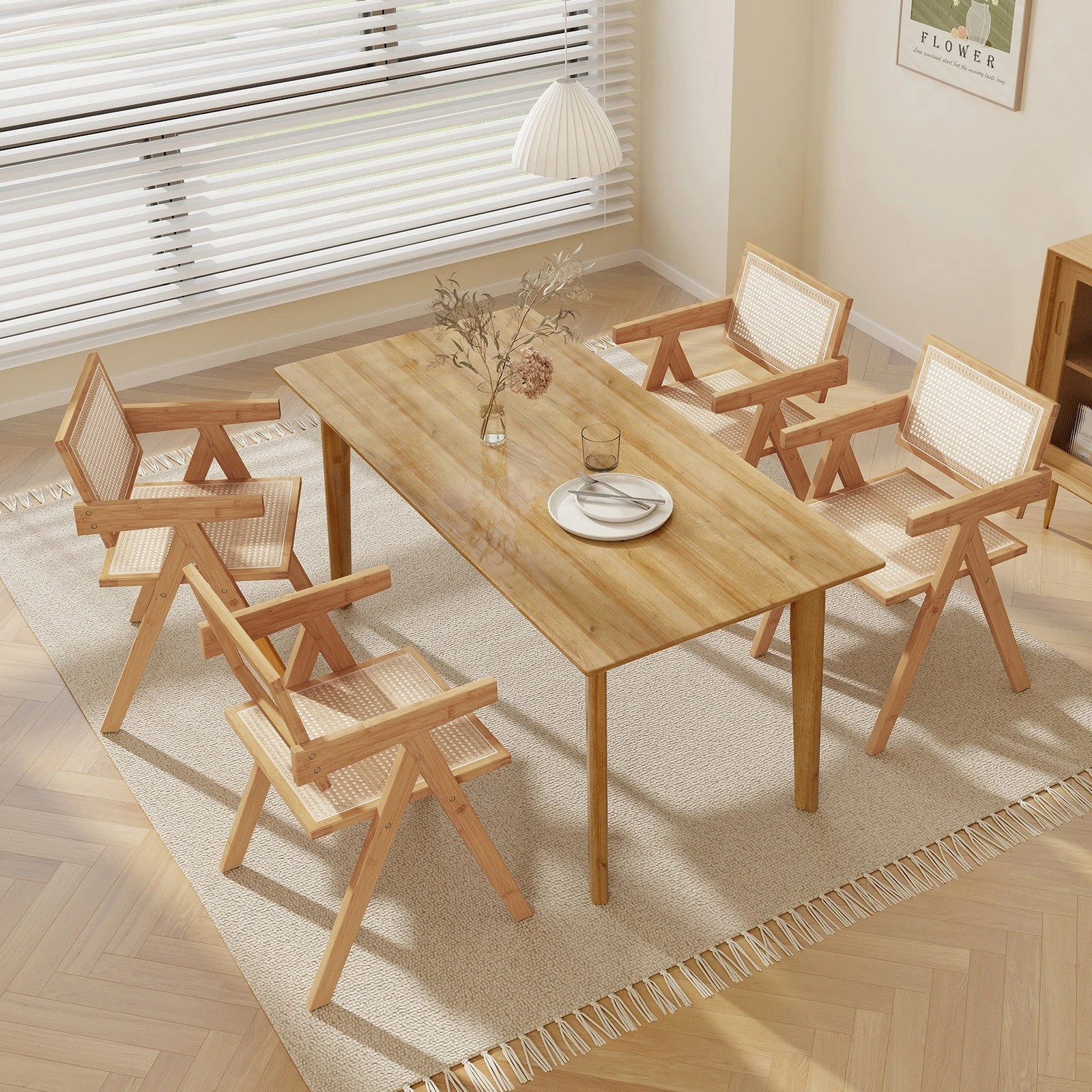 2 Costway Rattan Dining Chair Kitchen Armchair w/Bamboo Frame Accent Wicker Lounge Seat, 2 of 8