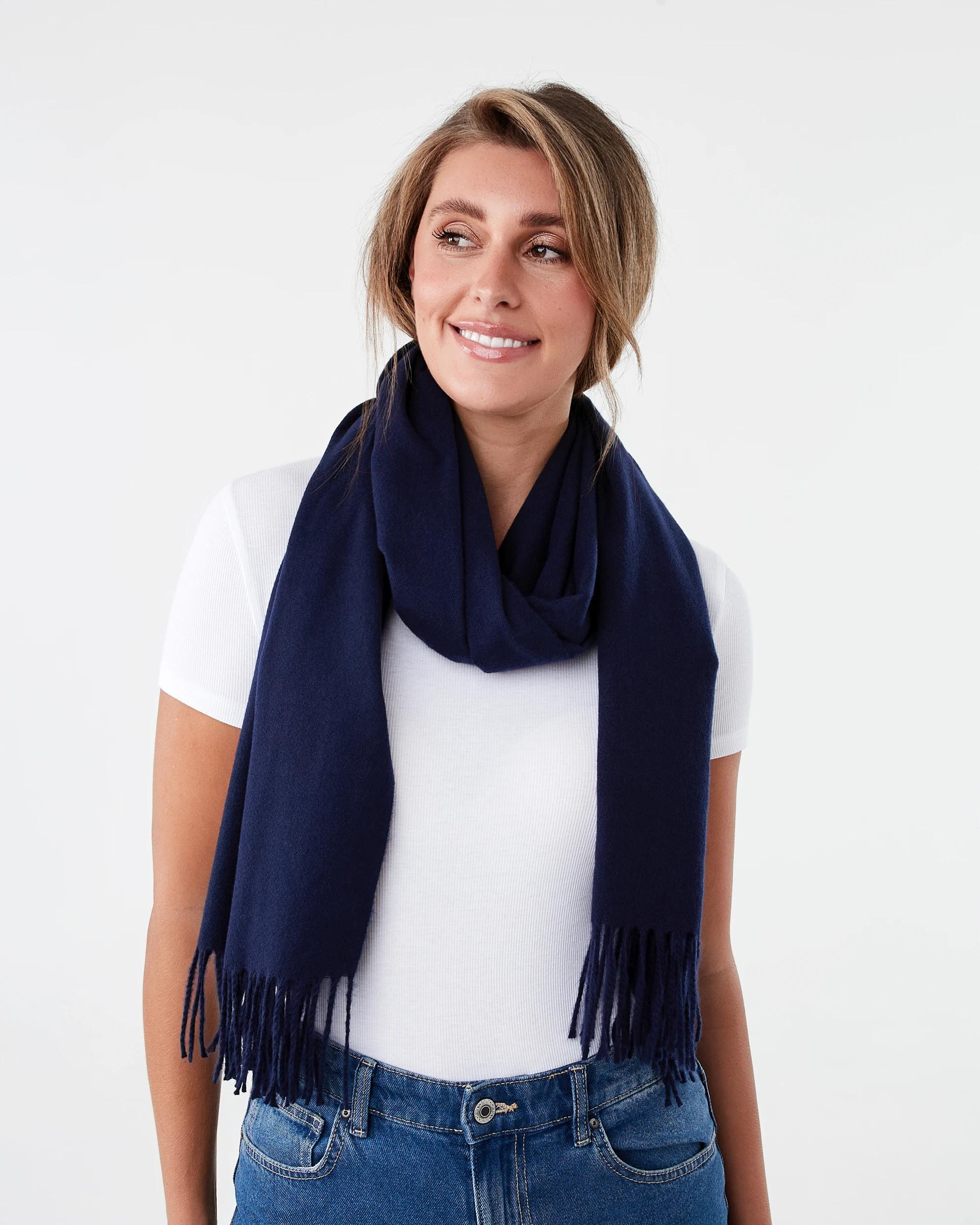 3 Brushed Wrap Scarf Fluid Navy, 3 of 3