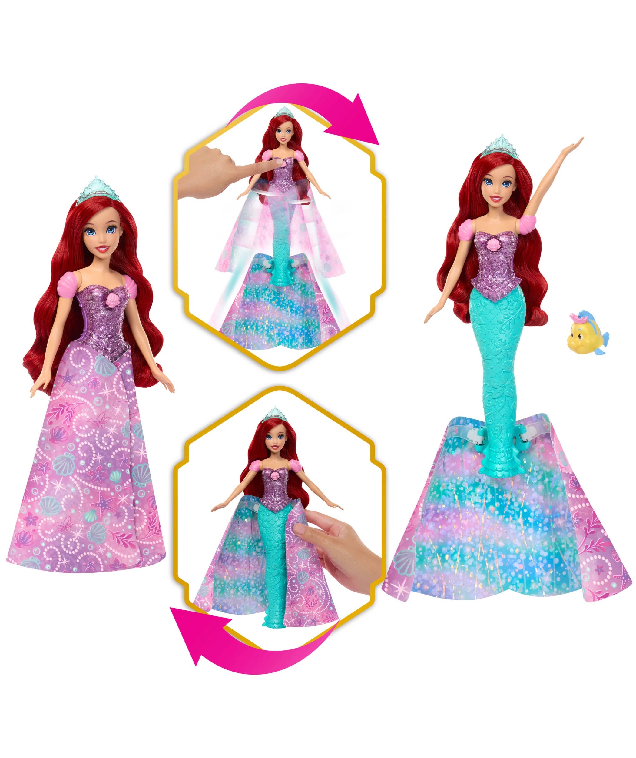 3 Disney Princess Ariel Human to Mermaid Transforming Fashion Doll with Flounder & 2 Accessories - Pink, 3 of 6